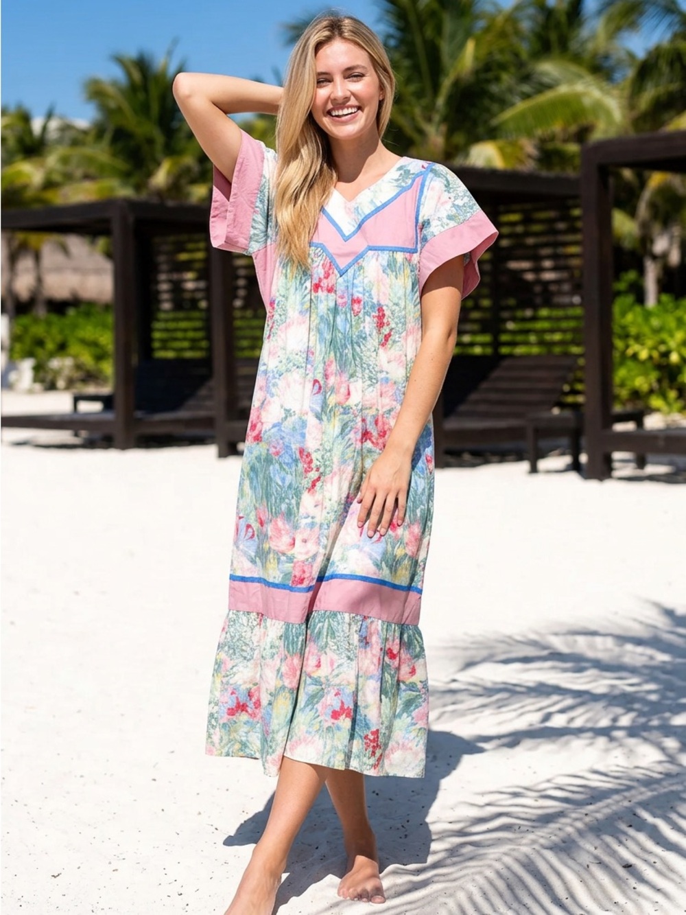 Vintage Hawaiian Floral Maxi Dress Medium